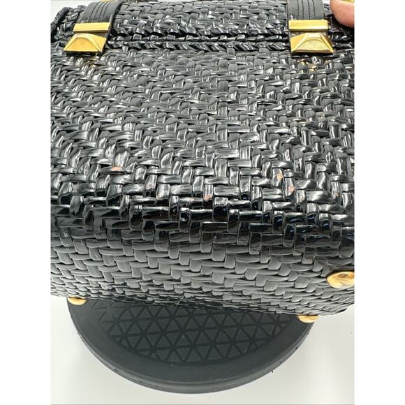 Vintage RODO Black Lacquered Wicker Basket Satchel Handbag - Picture 13 of 16